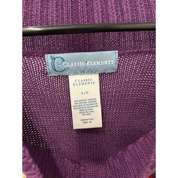 Classic Elements NWT Purple Embroidered Floral Leaf Cardigan Sweater Sz Large - Picture 5 of 9